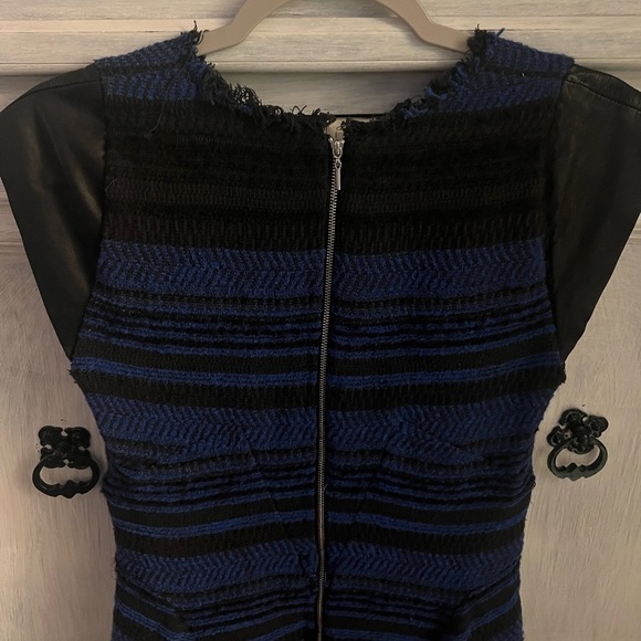 Rebecca Taylor Black &‎ Blue Tweed Striped Fringe Fit & Flare Cocktail Dress - Picture 9 of 10